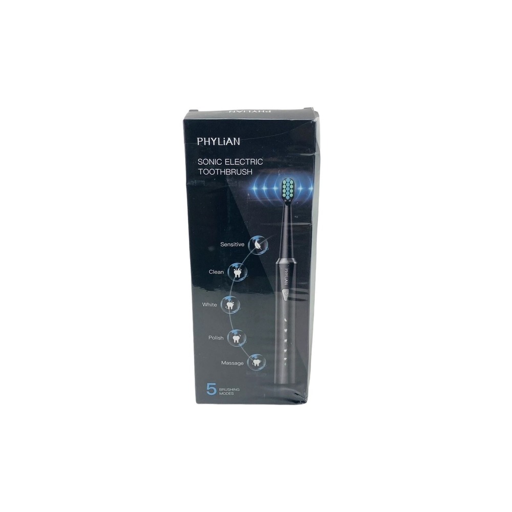 PHYLIAN Sonic Electric Toothbrush, 5 Brushing Modes, Black, 2 Min Auto Timer,NEW